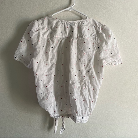 Madewell Short-Sleeve Wrap Top in Clipdot white blue red dot blouse - Picture 8 of 11